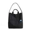 Black Minimalist Nylon Tote Bag with Adjustable Shoulder Strap, Large Capacity