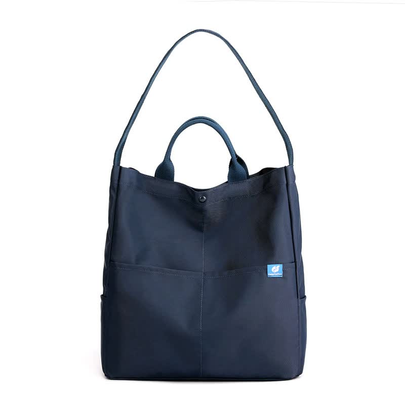 Blue Minimalist Nylon Tote Bag with Adjustable Shoulder Strap, Large Capacity