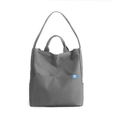Gray Minimalist Nylon Tote Bag with Adjustable Shoulder Strap, Large Capacity
