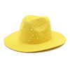 Yellow Women's Wide-Brim Straw Hat with Rhinestones - Elegant and Breathable Sun Hat for Summer Outdoors,M（56-58cm）