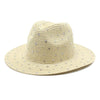 Beige Women's Wide-Brim Straw Hat with Rhinestones - Elegant and Breathable Sun Hat for Summer Outdoors,M(56-58cm)