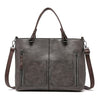 Grey Women's Classic PU Leather Tote Bag with Double Handles - Multi-Pocket Shoulder Bag in Black