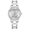 Women's Butterfly Quartz Watch with Ceramic Steel Strap and Luminous Hands (Silver shell white surface steel belt)