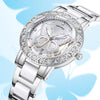 Women's Butterfly Quartz Watch with Ceramic Steel Strap and Luminous Hands (Silver shell white surface steel belt)