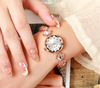 White Women's Four-Leaf Clover Quartz Watch with Red Dial and Crystal Accents