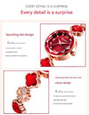 Blue Women's Four-Leaf Clover Quartz Watch with Red Dial and Crystal Accents