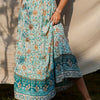 Plus Size Boho Skirt, Women's Plus Paisley Print Ruffle Hem High Rise Pleated Maxi Skirt